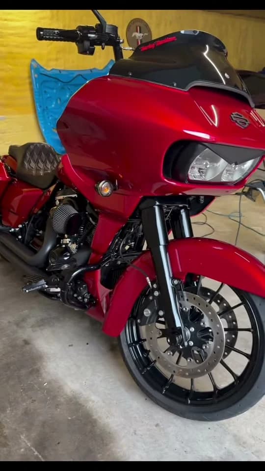 Finished red Harley-Davidson motorcycle
